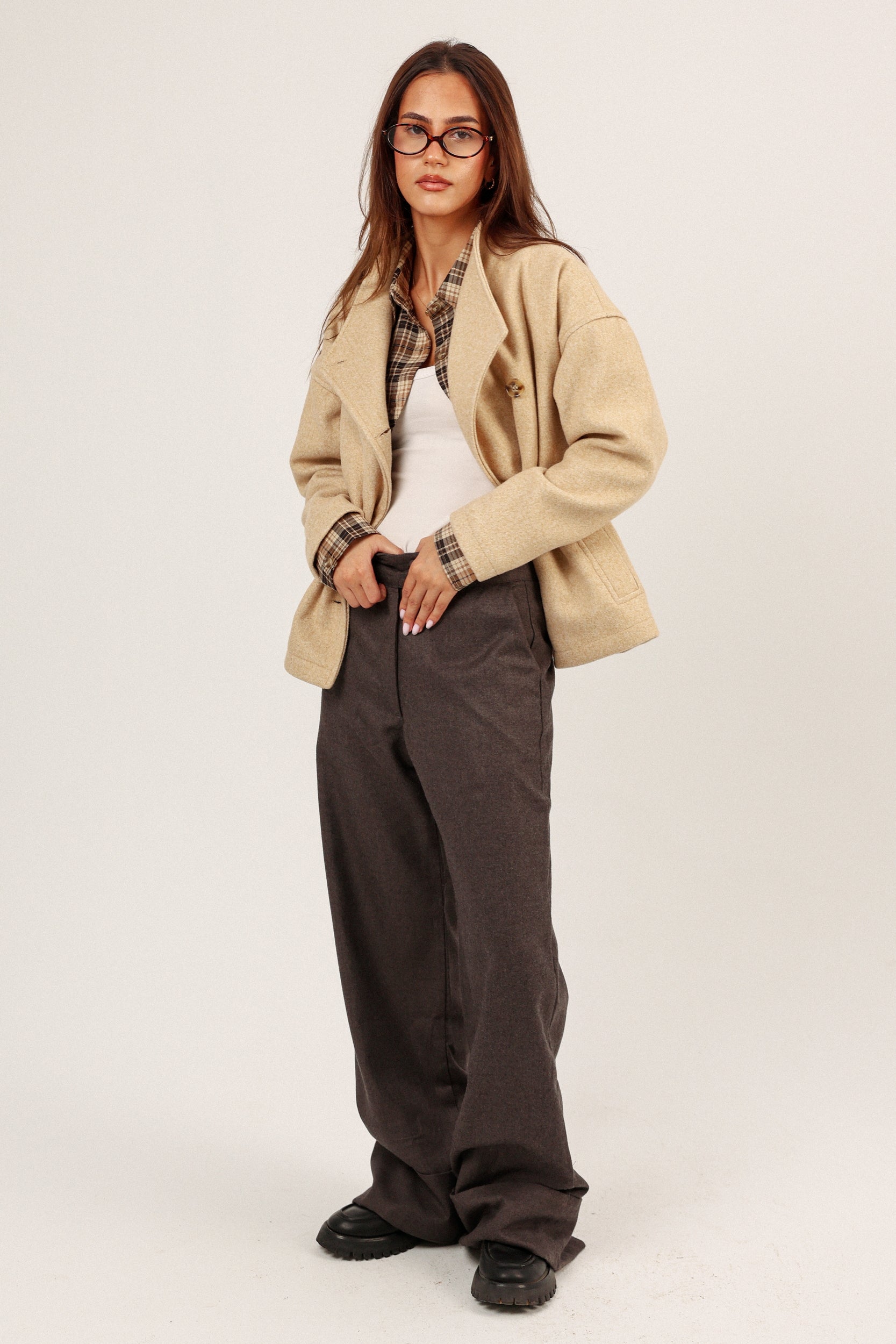 FOLDED WOOL PANTS (Gray)